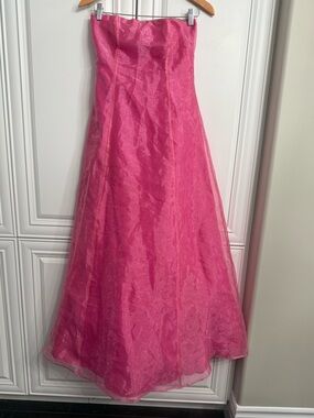 VTG Fairweather Size 4 Strapless Iridescent Pink Organza Prom Dress Tuille Beads